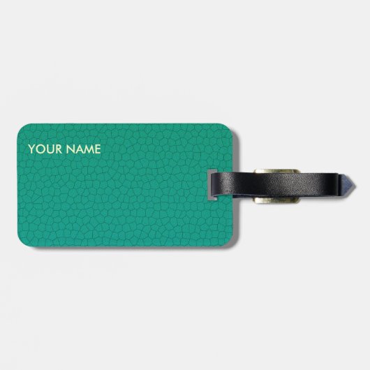 レザールック旅行荷物のティール（緑がかった色） ラゲッジタグ (裏面横)
