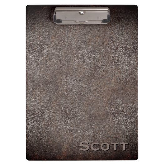 レザールック管理のモノグラムので素朴なブラウン クリップボード (正面)