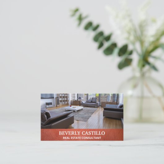 レザー実在エテート |不動産仲介業者エージェント |インテリア 名刺 (スタンド正面)