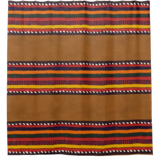 レザー素朴スフェイクエスニックストライプボホウェスタン シャワーカーテン (正面)