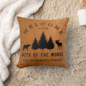 レザー素朴フェイクウェルカムキャビンウッズ クッション (ブランケット)