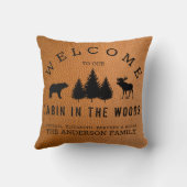 レザー素朴フェイクカントリーウェルカムファミリー名 クッション (裏面)