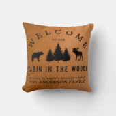 レザー素朴フェイクカントリーウェルカムファミリー名 クッション (正面)