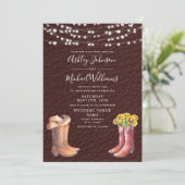 レザー素朴ブーツハットカントリーフォト結婚ズ 招待状 (スタンド正面)