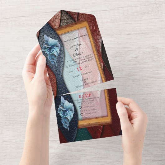 レザー芸術的テクスチャアートデザイン オールインワン招待状 (貼ってはがせる)