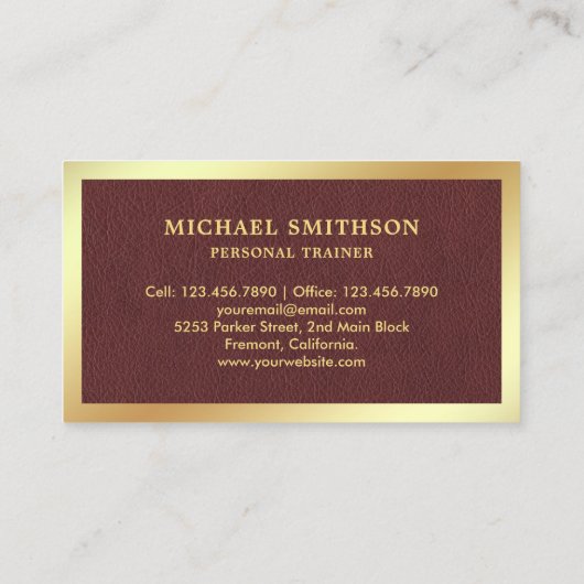 レザー金ゴールドダンベルフィットネスパーソナルトレーナー 名刺 (裏面)