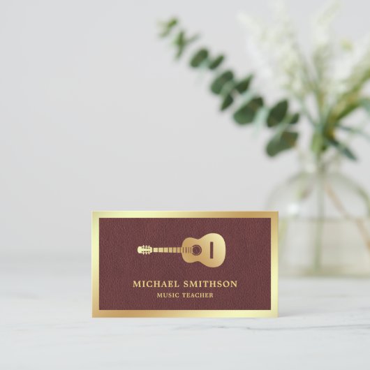 レザー金ゴールドフェイクギター先生ギタリスト 名刺 (スタンド正面)