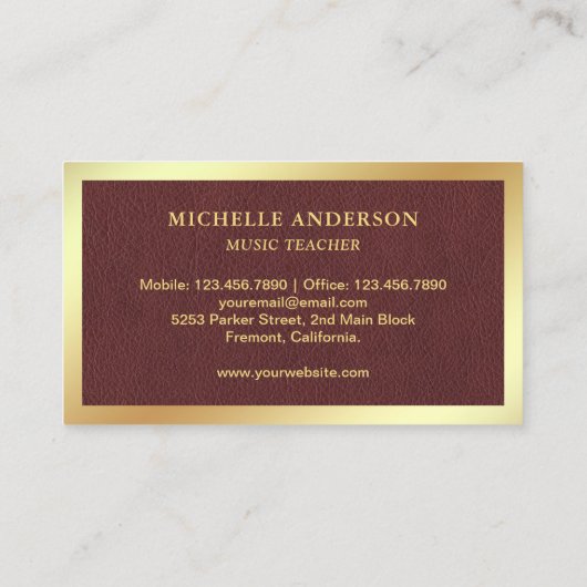 レザー金ゴールドフェイクピアノ鍵盤先生ピアニスト 名刺 (裏面)