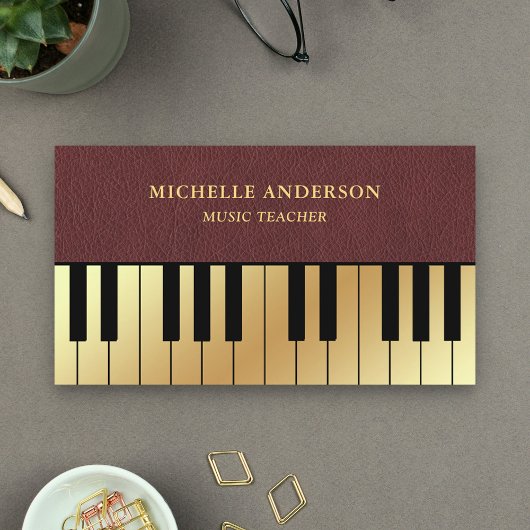 レザー金ゴールドフェイクピアノ鍵盤先生ピアニスト 名刺
