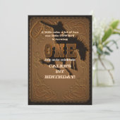 レザー ウェスタン ワイルド ウェスト カウボーイ 1歳 誕生日 招待状 (スタンド正面)