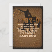 レザー ウエスタン ワイルド ウエスト カウボーイ ベイビーシャワー BBQ 招待状 (正面)