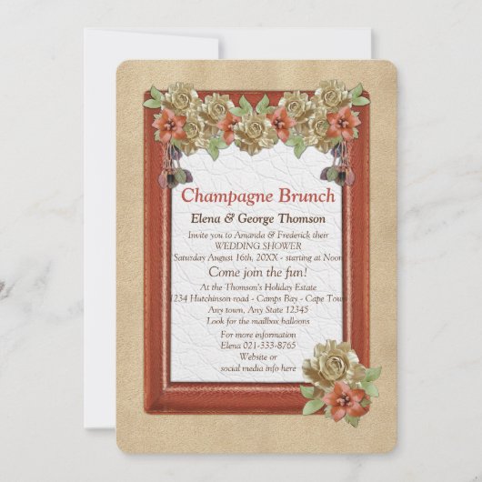 レザー & スウェード テクスチャ アート ウェディング シャワ 招待状 (正面)