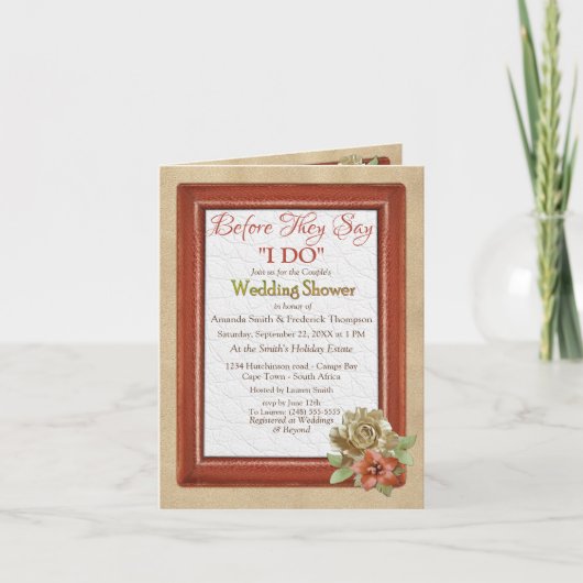 レザー&スエードテクスチャアートカップルのシャワー 招待状 (正面)