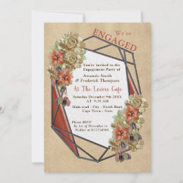 レザー&スエードテクスチャアート婚約パーティ 招待状