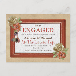 レザー&スエードテクスチャアート婚約 インビテーションポストカード