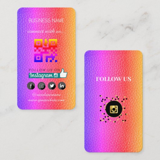 レザー – ソーシャルメディアQRコード 名刺 (正面/裏面)