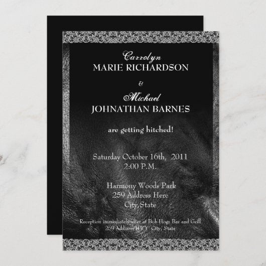 レザー&レースオフビートバイクもしくは自転車に乗る人結婚式招待状 招待状 (正面/裏面)