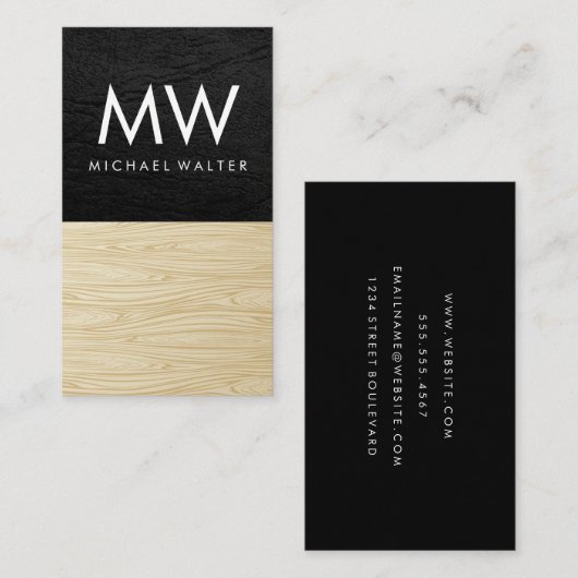 レザー |木材 名刺 (正面/裏面)