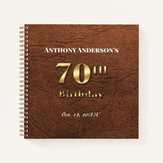 レザー&金ゴールド70thバースデーパーティーゲストブック ノートブック (正面)