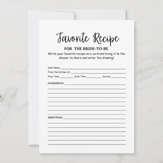 レシピお気に入りのゲームカード用ブライダルシャワー (正面)