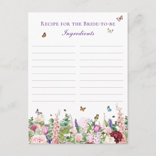 レシピのための花嫁フローラ&バタフライ ポストカード (正面)