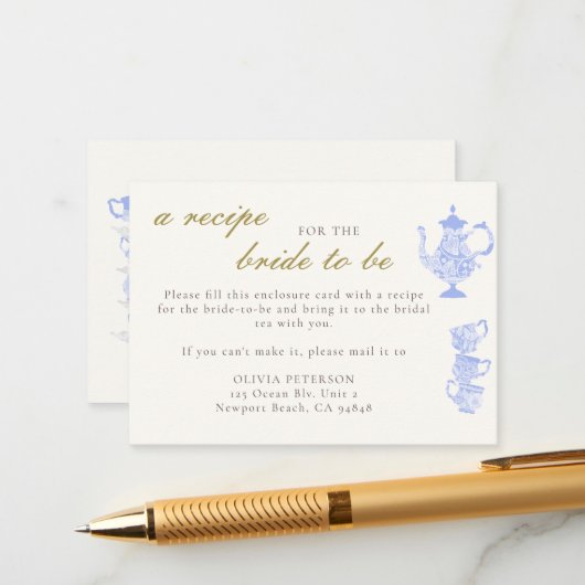 レシピのための花嫁ブルーティーセット中国レース金ゴールドシック エンクロージャーカード (正面/裏面インサイチュ)