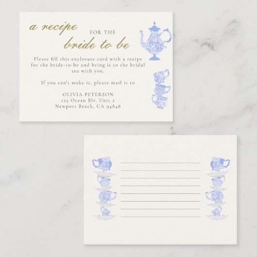 レシピのための花嫁ブルーティーセット中国レース金ゴールドシック エンクロージャーカード (正面/裏面)