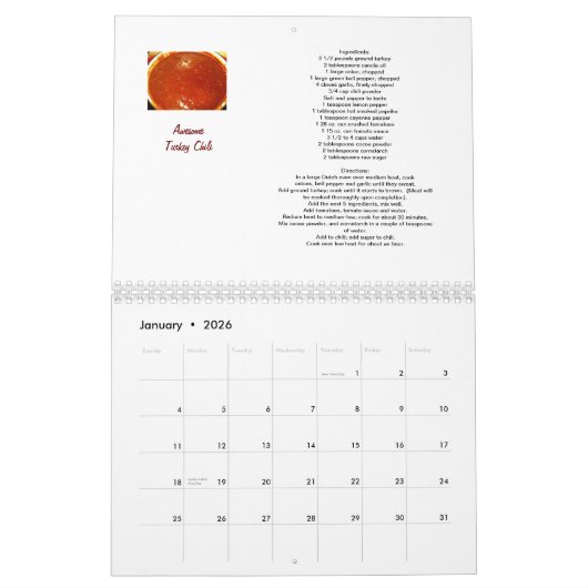 レシピのカレンダー カレンダー (1月 2026)