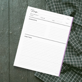 レシピのページモダンを紫の文字形式で並べる