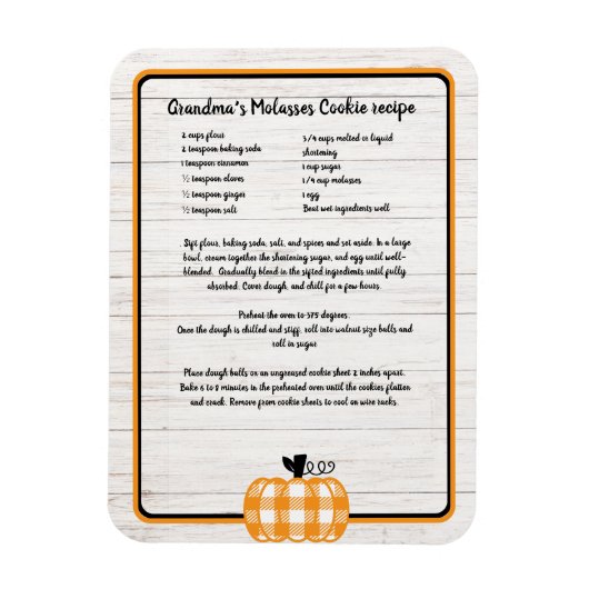 レシピの木酒の秋のプリドオレンジのカボチャ白 マグネット (縦)