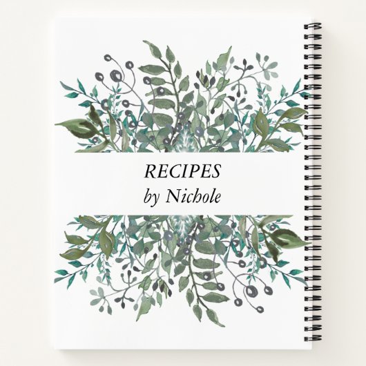 レシピの葉の緑葉のパーソナライズされた ノートブック (裏面)