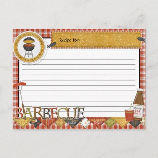 レシピはがきが燃え上がるバーベキューグリル ポストカード (正面)