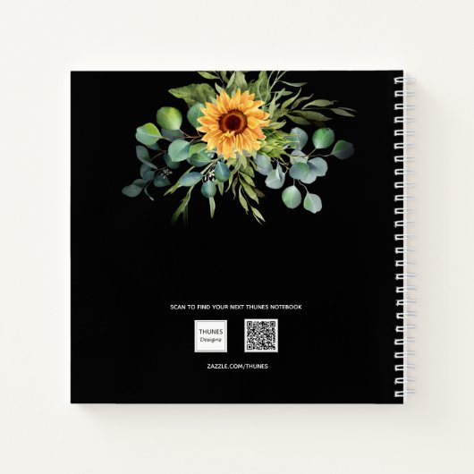 レシピひまわりユーカリ緑のスクリプトブラック ノートブック (裏面)