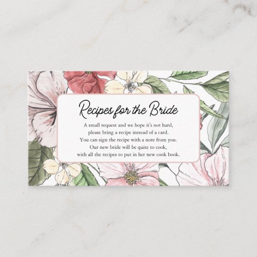 レシピエレガントピンクの花ブライダルシャワー エンクロージャーカード (正面)