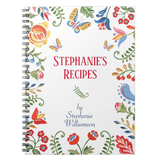 レシピカスタムノートフォークアートフラワーパーソナライズ ノートブック (正面)
