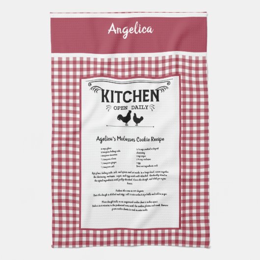 レシピカスタムレッドホワイトファームハウスバッファロープレイド キッチンタオル (縦)
