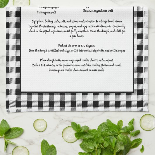 レシピカスタム白黒ファームハウスバッファロープレイド キッチンタオル (折り畳み)