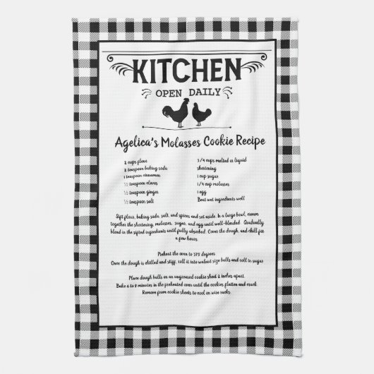 レシピカスタム白黒ファームハウスバッファロープレイド キッチンタオル (縦)