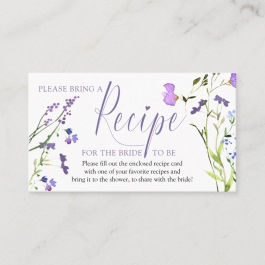 レシピカードの花嫁のリクエスト紫のワイルドフラワー エンクロージャーカード (正面)