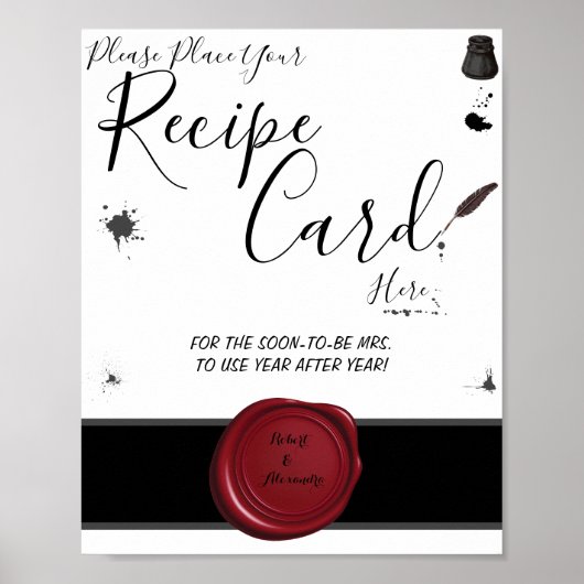 レシピカードをここに置くペン&インクウェルのシャワーのサイン ポスター (正面)