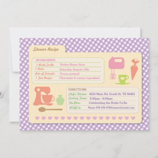 レシピカードを焼くブライダルシャワーはパーティーの招待を焼きます 招待状 (正面)