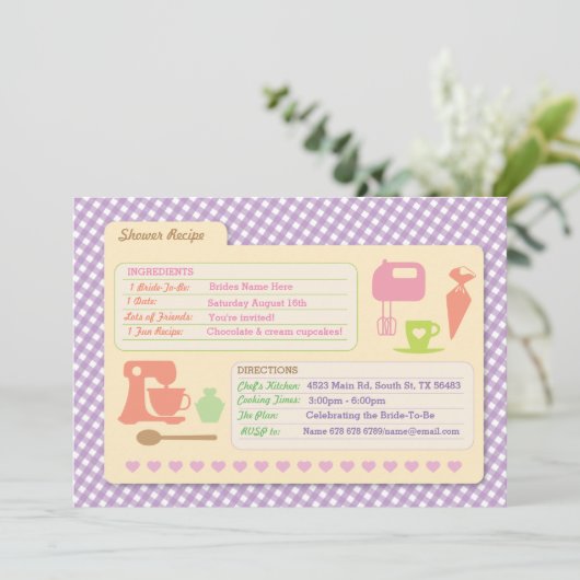 レシピカードを焼くブライダルシャワーはパーティーの招待を焼きます 招待状 (スタンド正面)