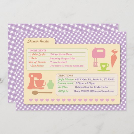 レシピカードを焼くブライダルシャワーはパーティーの招待を焼きます 招待状 (正面/裏面)