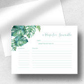 レシピカードウォーターカラートロピカモンステラパームリーフ エンクロージャーカード