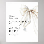 レシピカードエレガントホワイトボウブライダルシャワー標識 ポスター (正面)