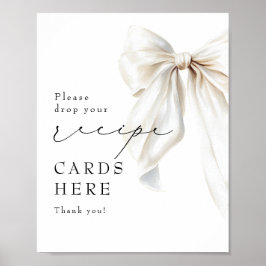レシピカードエレガントホワイトボウブライダルシャワー標識 ポスター