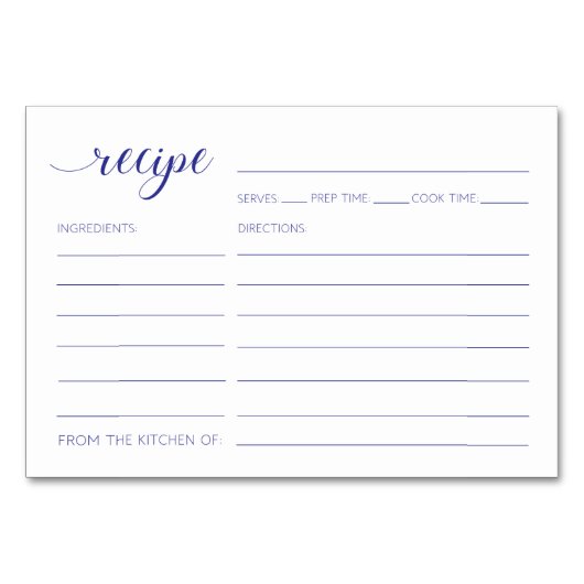 レシピカードネイビーブルーブライダルシャワー テーブルナンバー (正面)