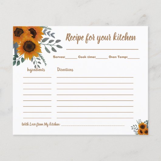 レシピカードブライダルシャワーひまわり緑 チラシ (正面)