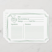 レシピカードブライダルシャワーエレガントセージ緑 ノートカード (正面/裏面)