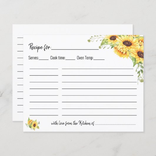 レシピカードブライダルシャワー結婚のひまわりカード (正面/裏面)